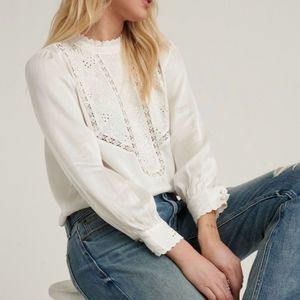 Lucky Brand Florence Embroidered Top in Whisper White